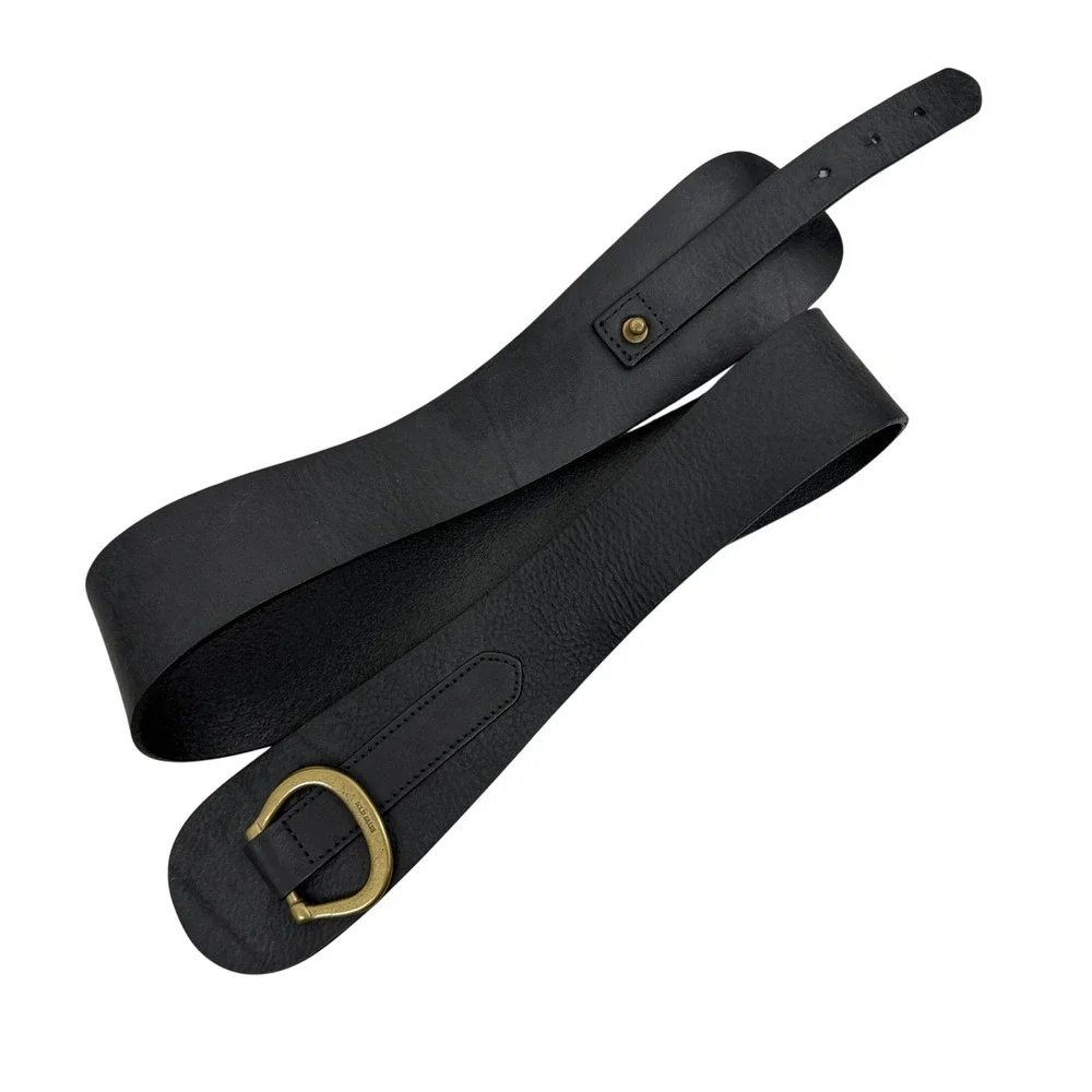 Gap Belt Womens M Black Genuine Leather Wide Contoured D-Ring Buckle Made in USA